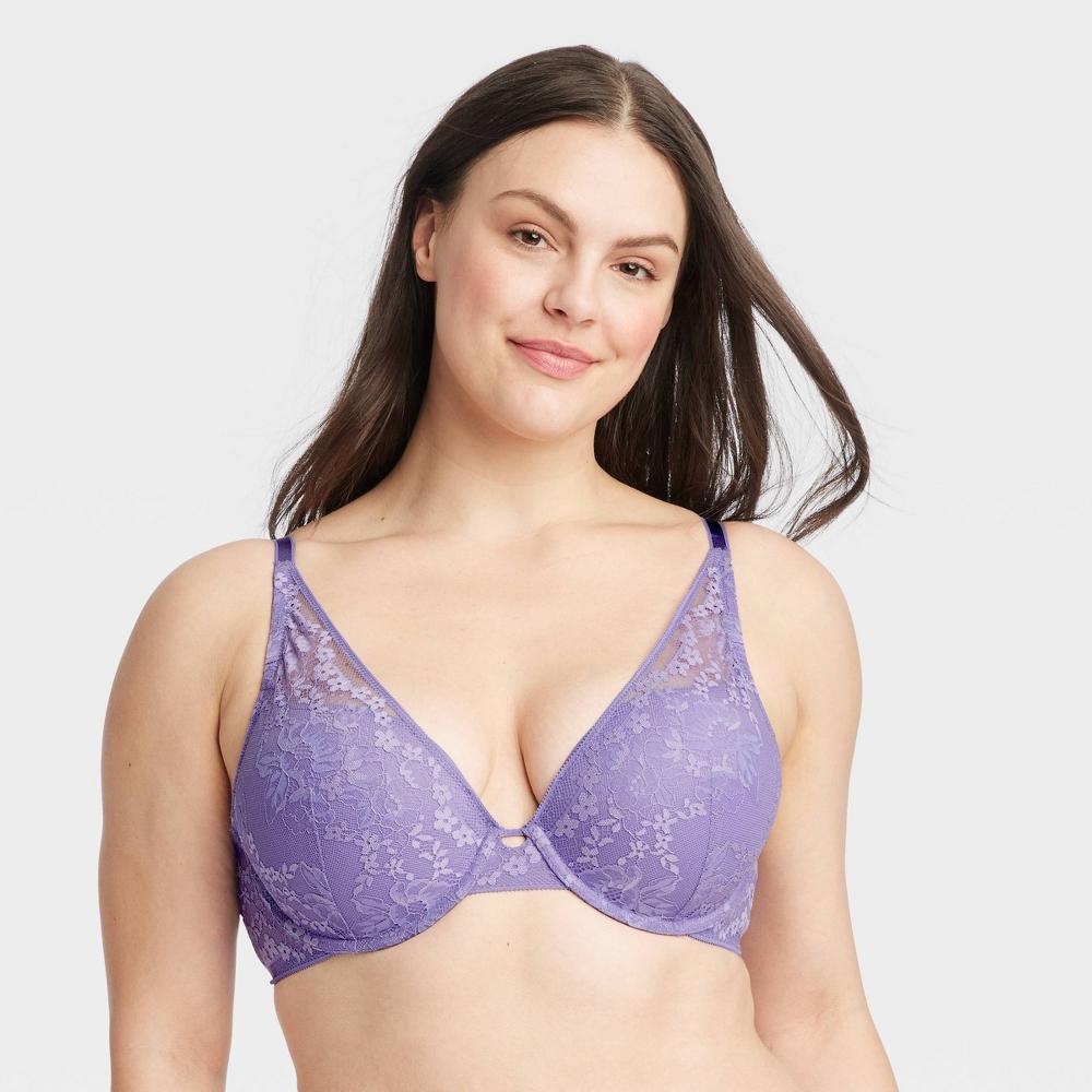 Womens Lace Plunge Push-Up Bra - Auden Purple 32B Product Image