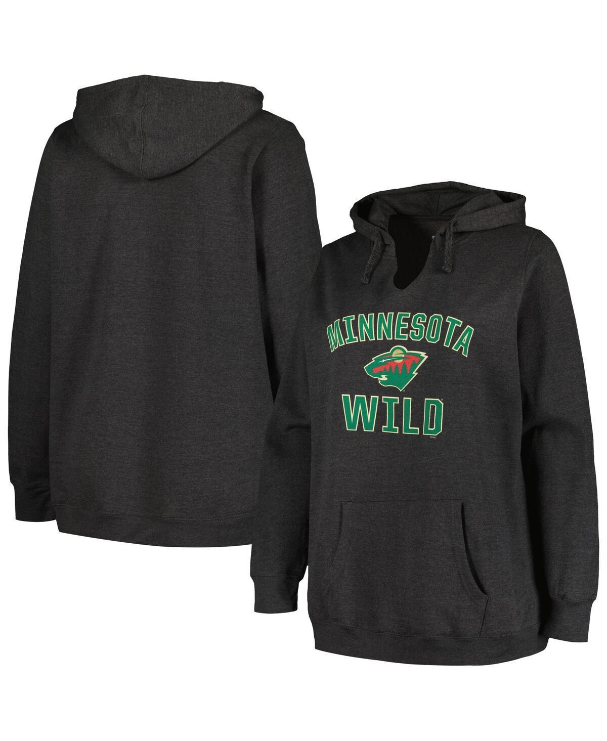 Womens Profile Heather Charcoal Minnesota Wild Plus Size Arch Over Logo Pullover Hoodie Product Image