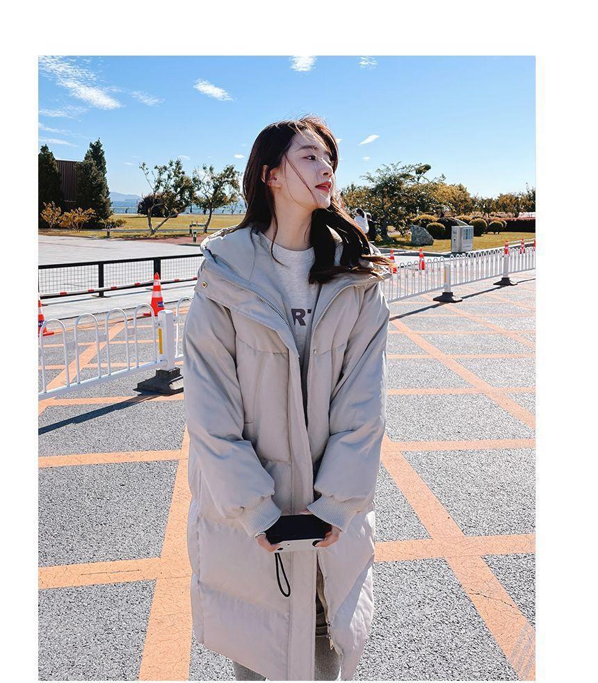 Plain Hooded Padded Midi Zip Coat Product Image