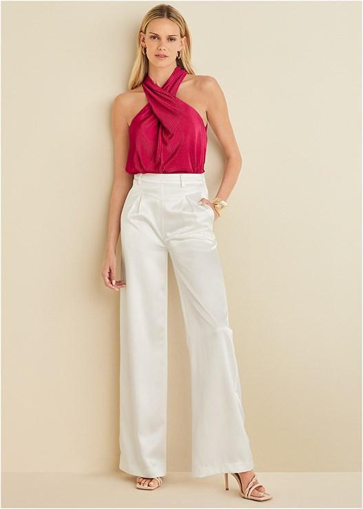 Shiny Satin Wide Leg Pants Product Image