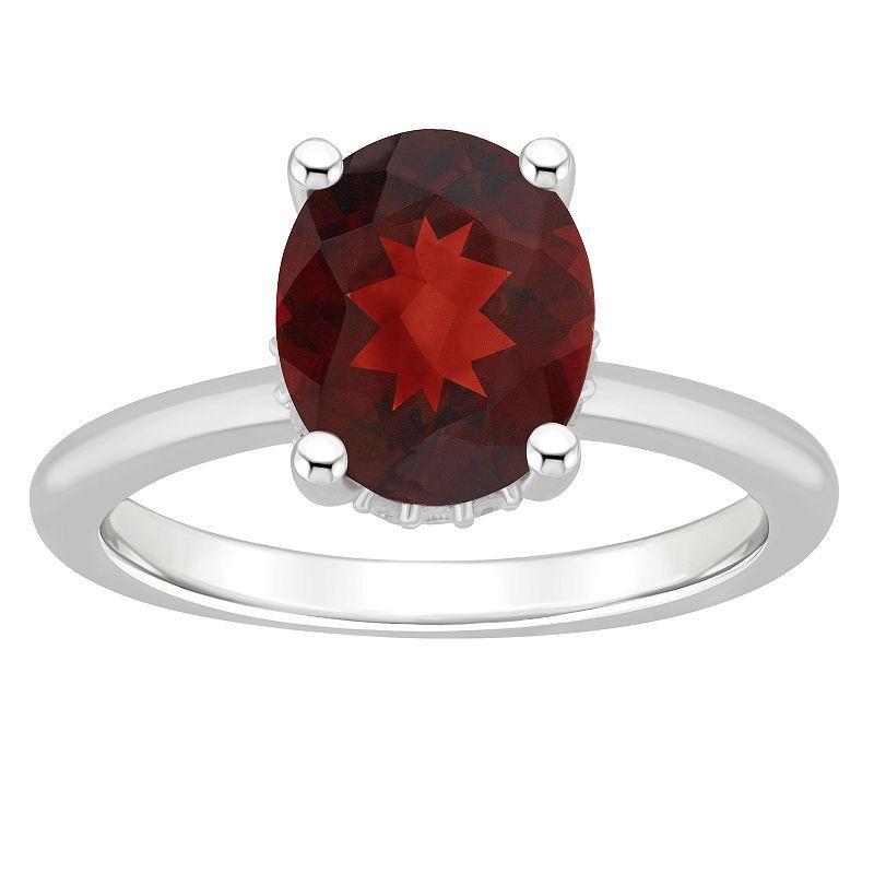 Alyson Layne Sterling Silver 10 mm x 8 mm Oval Gemstone & Diamond Accent Ring, Womens, Red Product Image