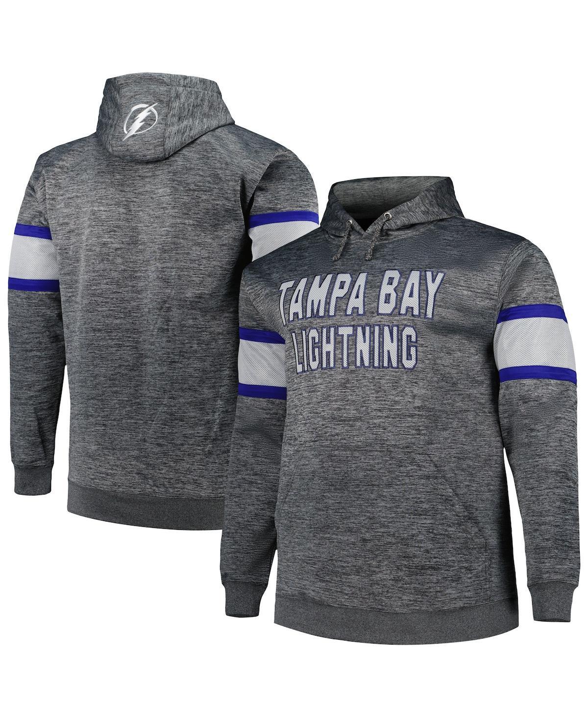 Mens Heather Charcoal Tampa Bay Lightning Big & Tall Stripe Pullover Hoodie Product Image