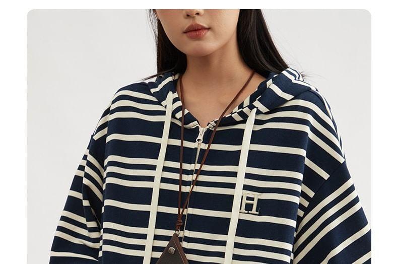 Drop Shoulder Striped Zip Up Hoodie Product Image