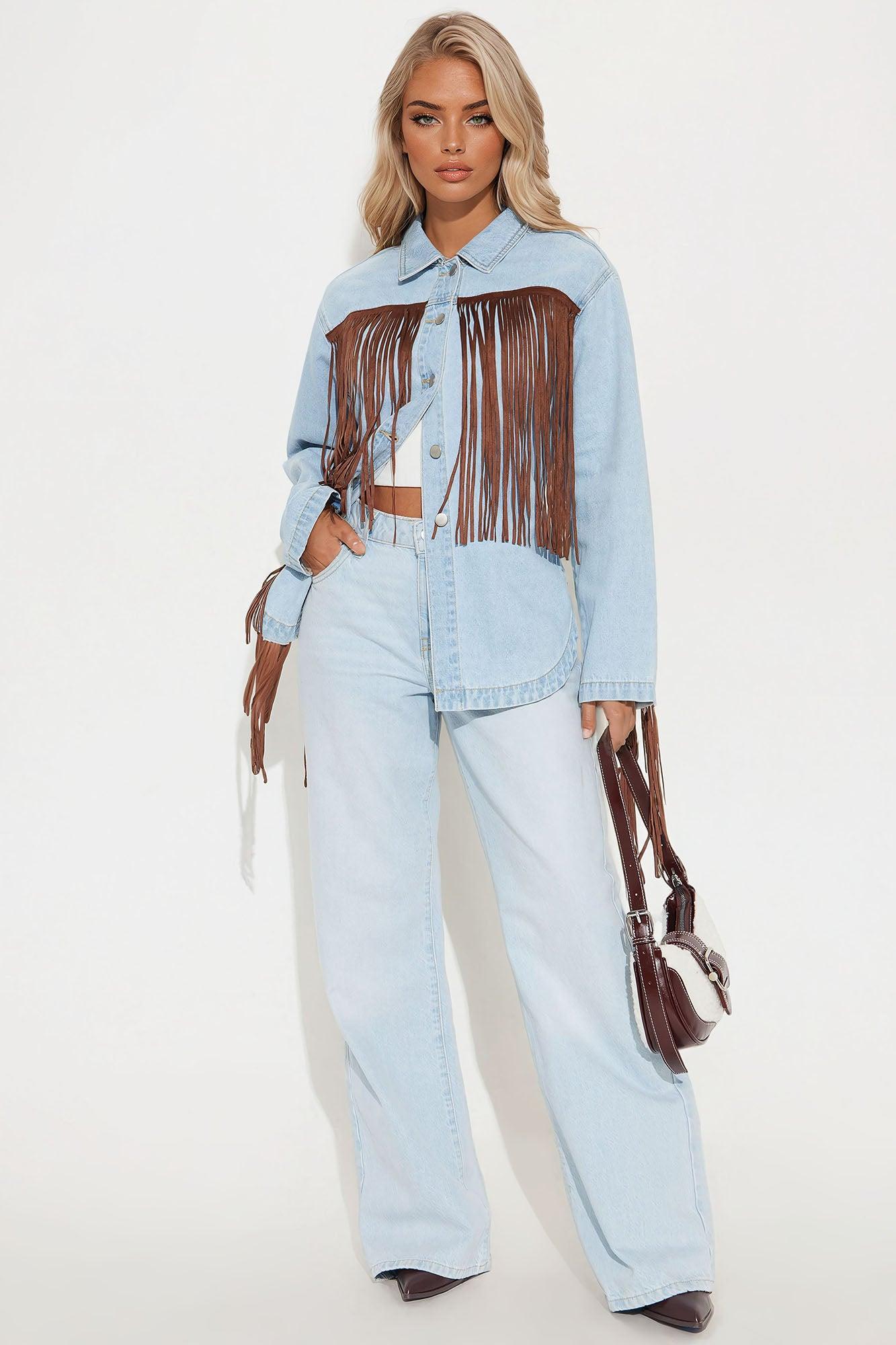 Tennessee Denim Fringe Shirt - Blue Product Image