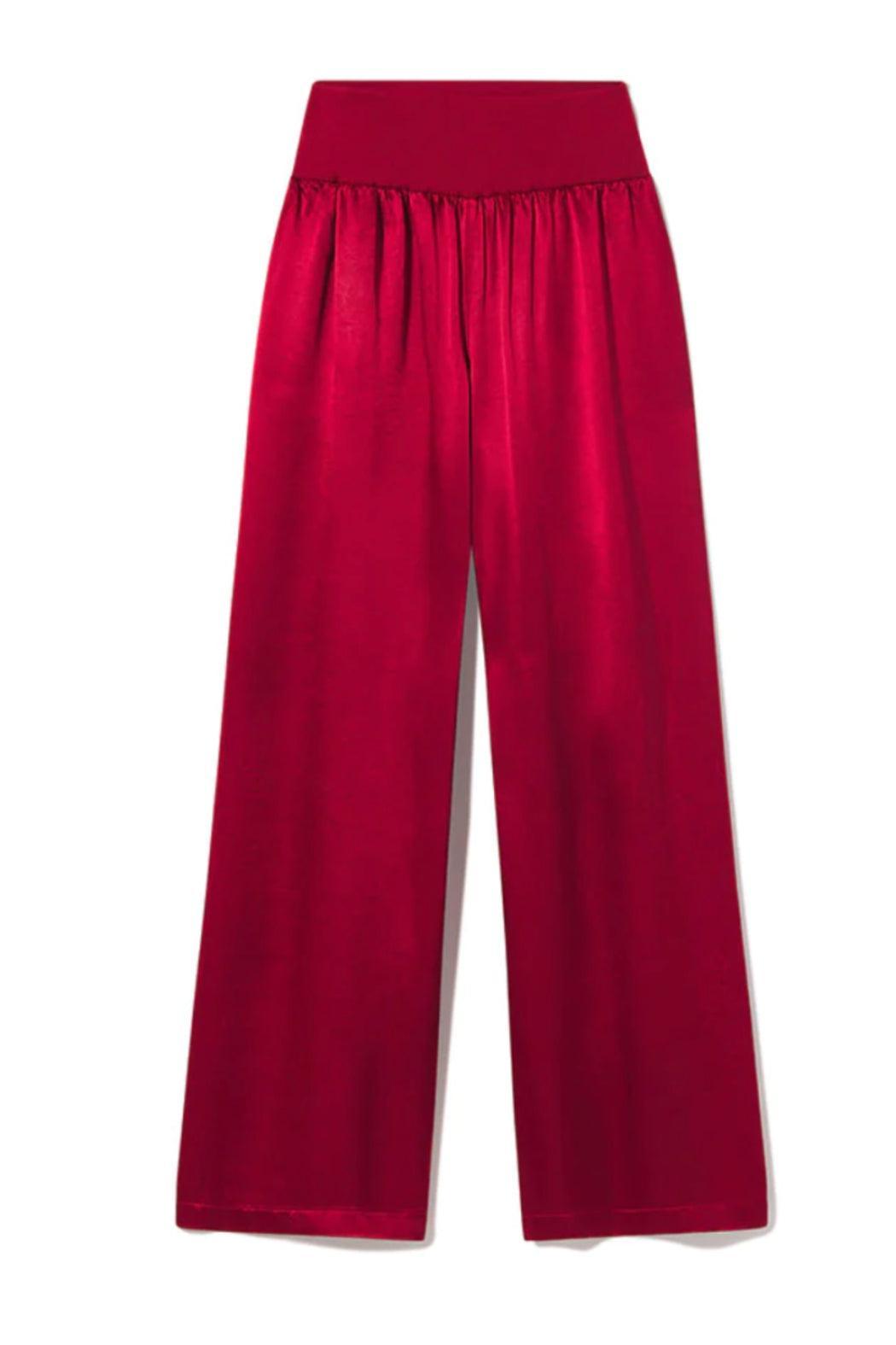 LOLA FOLDOVER KNIT WAISTBAND SATIN PANT Product Image