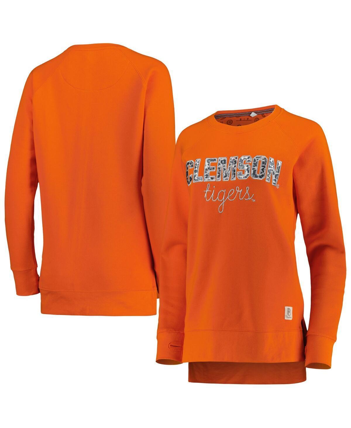 Womens Pressbox Clemson Tigers Steamboat Animal Print Raglan Pullover Sweatshirt Product Image