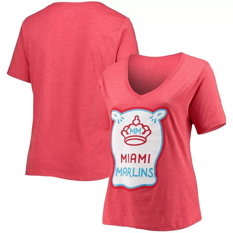 Womens New Era Heather Miami Marlins City Connect Plus Size V-Neck T-Shirt Product Image