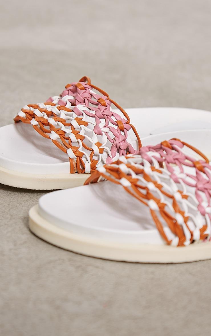 Pink Real Leather Weave Footbed Sandals Product Image