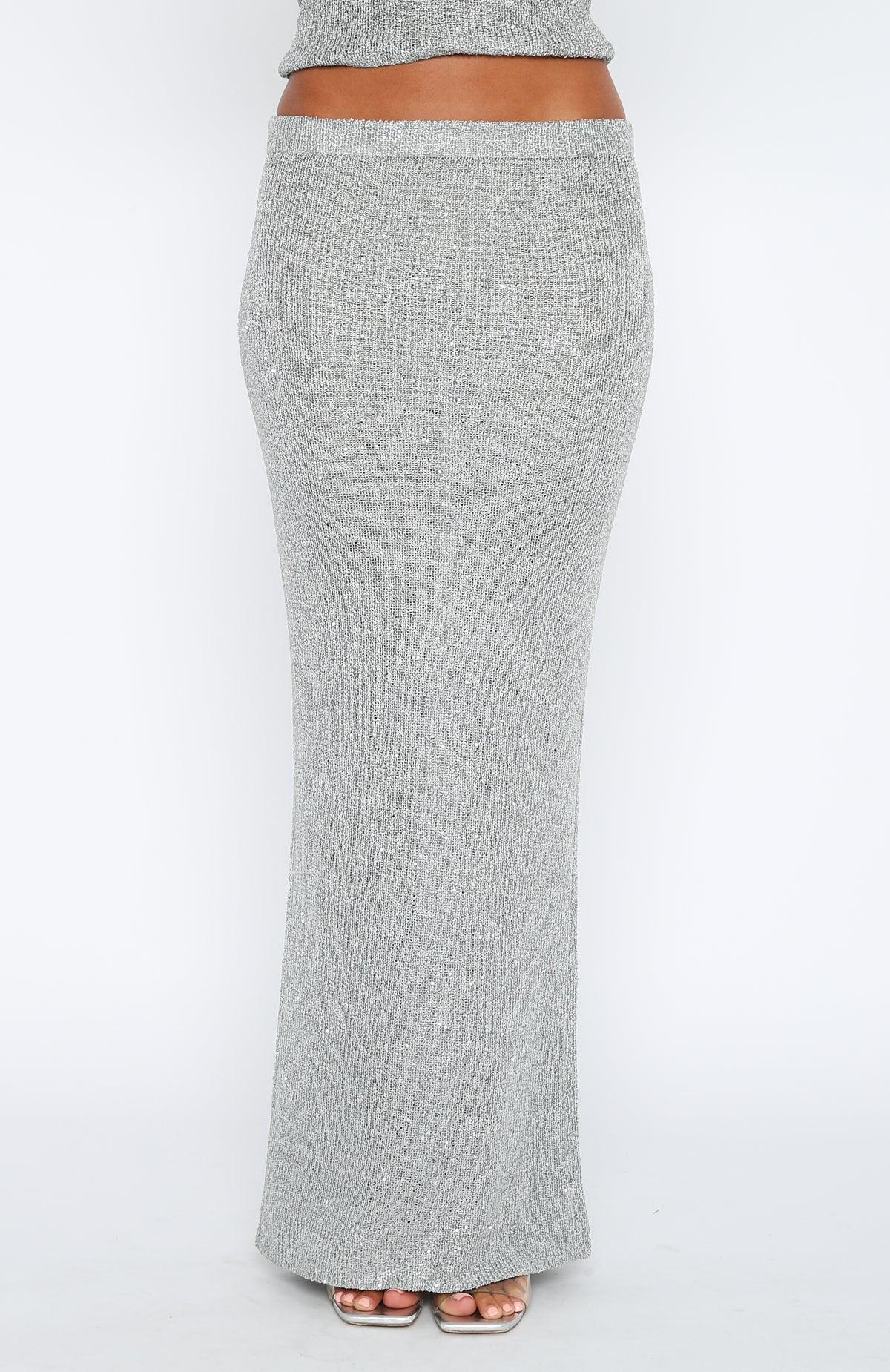 Star Shining Sequin Knit Maxi Skirt Grey Product Image