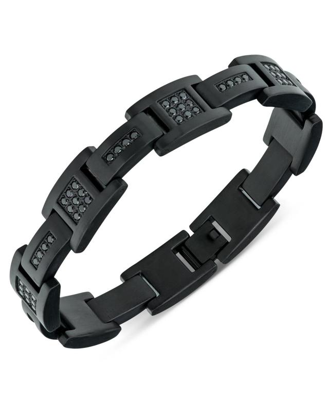 Mens Black Cubic Zirconia Cluster Link Bracelet in Black Ion-Plated Stainless Steel Product Image