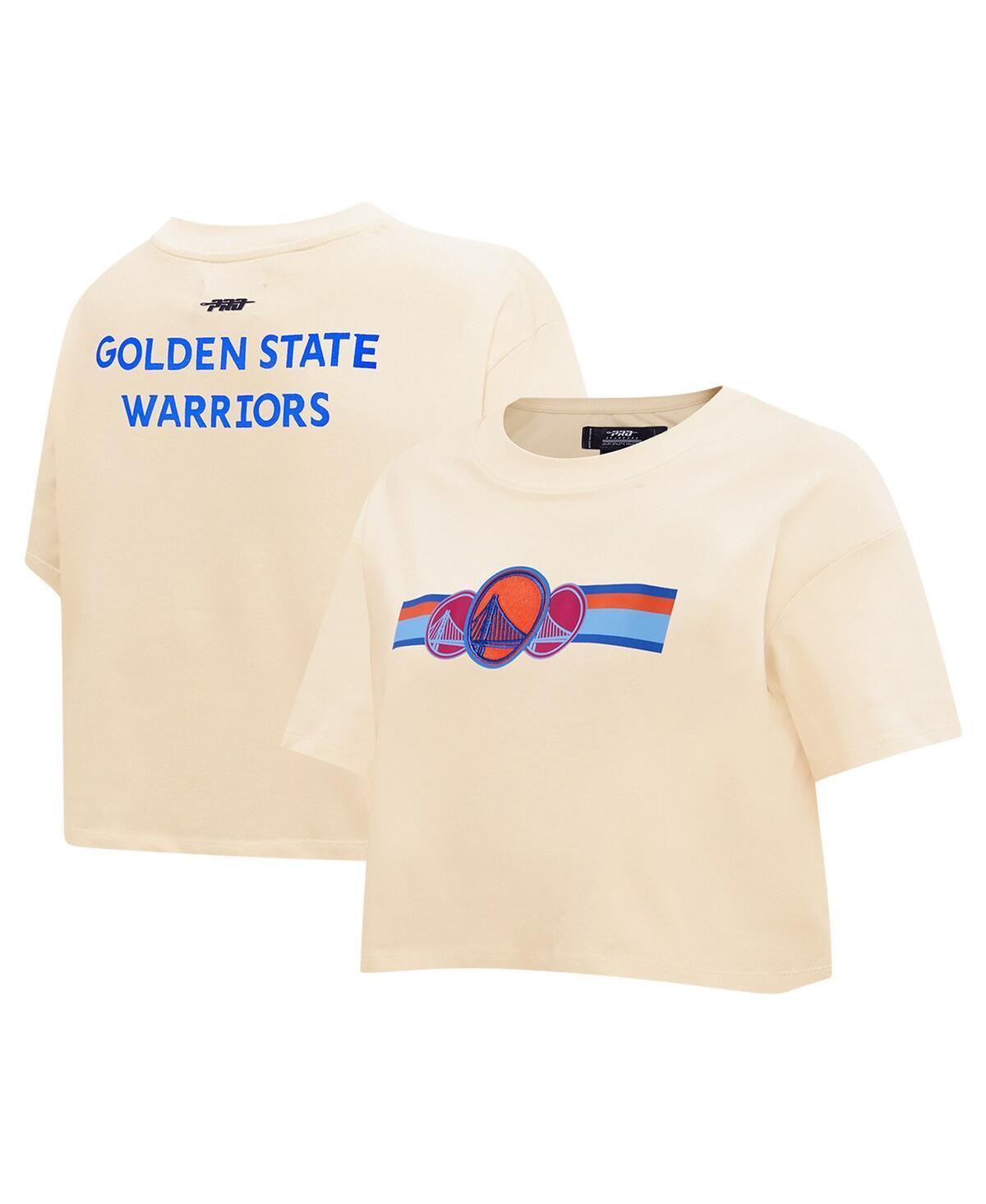 Pro Standard Womens Cream Golden State Warriors Retro Striper Sj Cropped Boxy T-Shirt Product Image