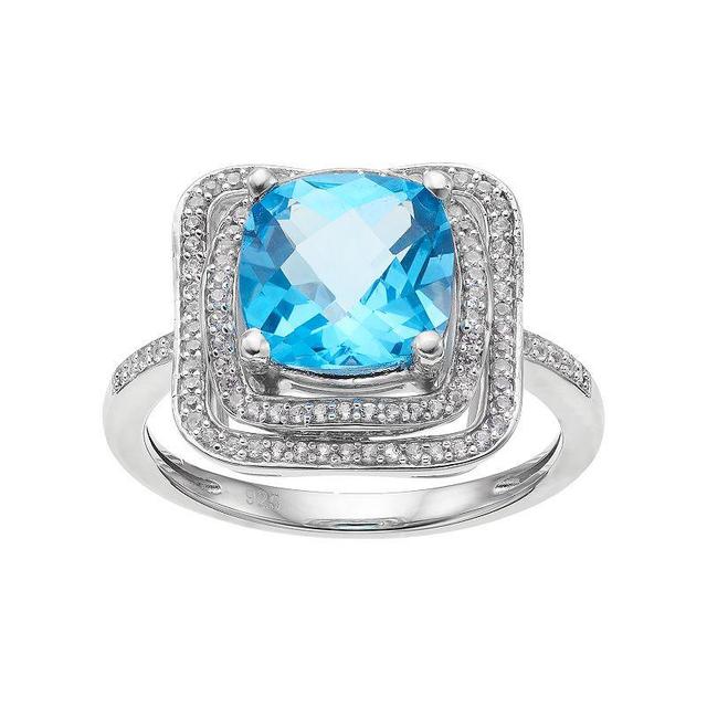 Sterling Silver Blue Topaz Tiered Halo Ring, Womens Product Image