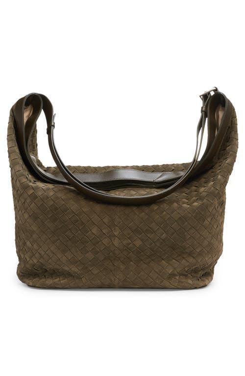 BOTTEGA VENETA Large Intrecciato Suede Passenger Crossbody Bag In Camping/khaki Product Image