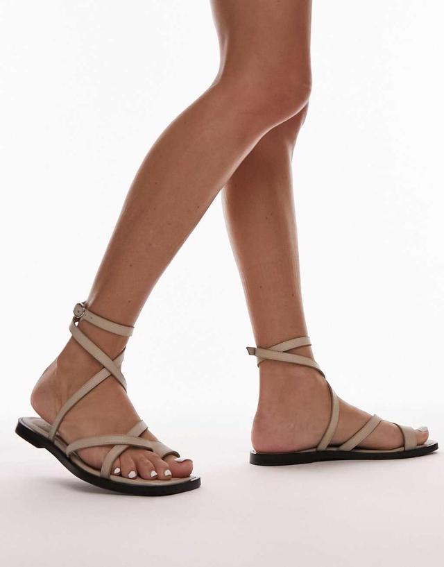 Topshop Kai leather sandals with toe loop in off white Product Image