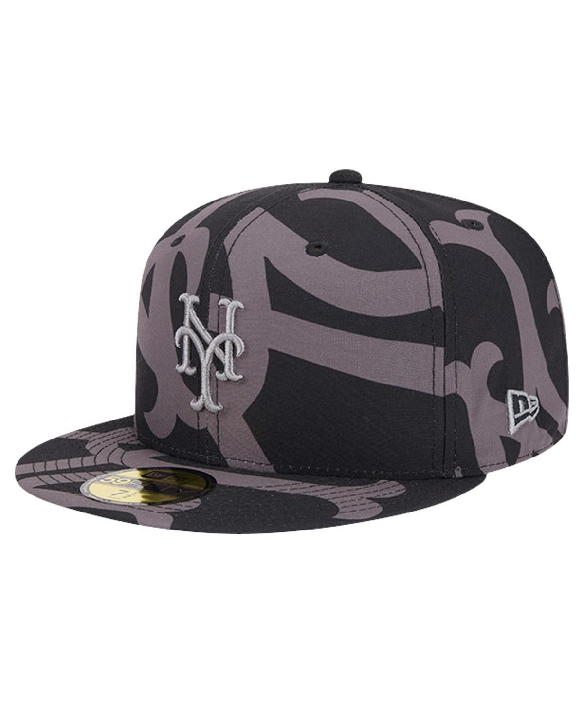 New Era Mens Black New York Mets Logo Fracture 59FIFTY Fitted Hat - Black Product Image