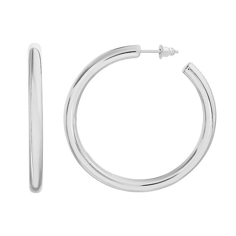 Paige Harper 47.5 mm Fine Silver Over Recycled Brass Hoop Earrings, Womens, Silver Tone Product Image