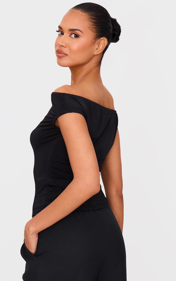 Black Slinky Asymmetric Bardot Long Top Product Image