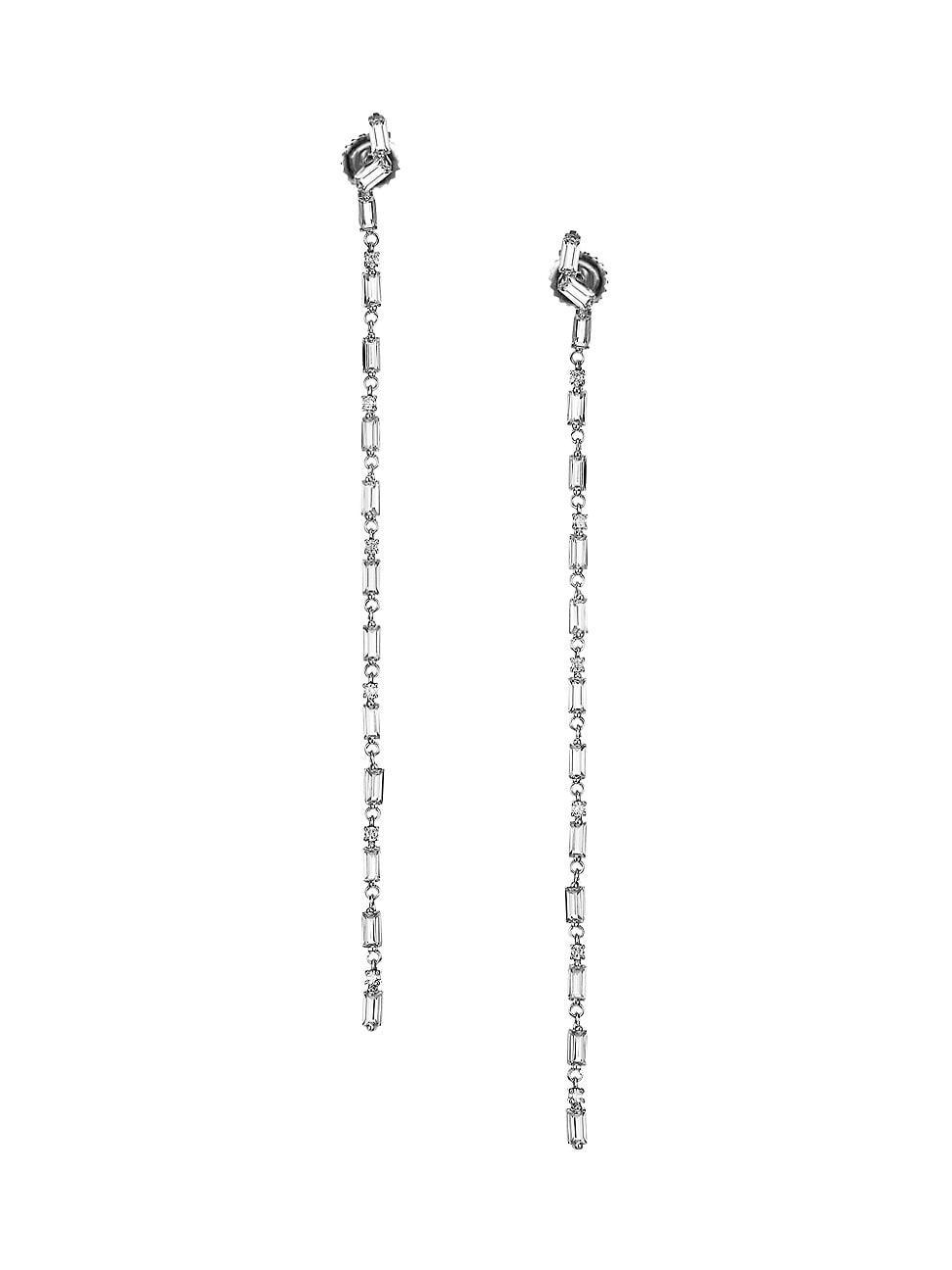 Womens 14K White Gold & White Topaz Dangle Earrings Product Image