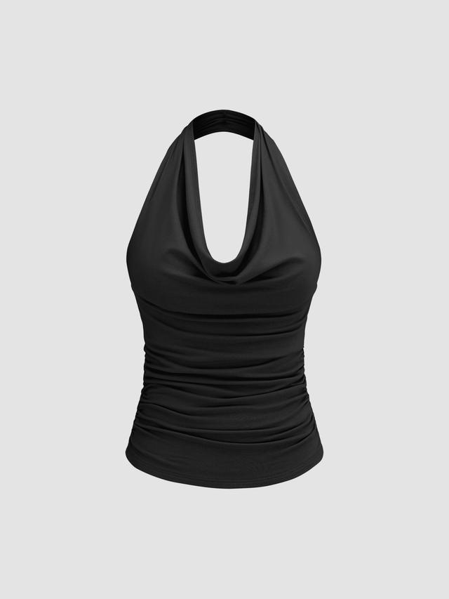 Solid Ruched Halter Top Product Image