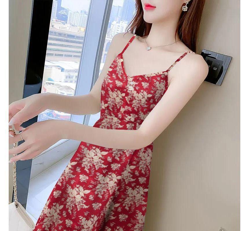 Spaghetti Strap Floral Maxi A-Line Dress Product Image