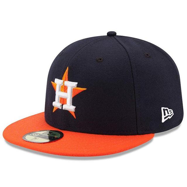 Mens New Era /Orange Houston Astros Road Authentic Collection On Field 59FIFTY Performance Fitted Hat Blue Product Image