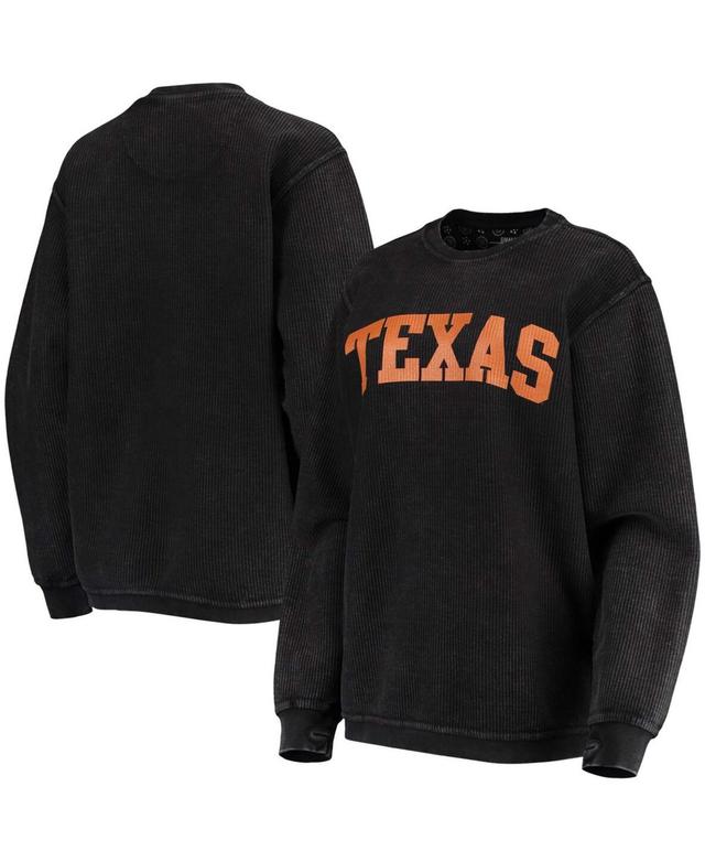 Womens Black Texas Longhorns Comfy Cord Vintage-Like Wash Basic Arch Pullover Sweatshirt Product Image