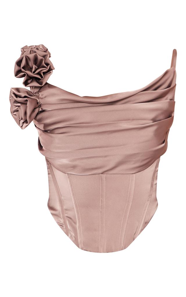 Premium Taupe Satin Rose Applique Drape Asymmetric Corset Product Image