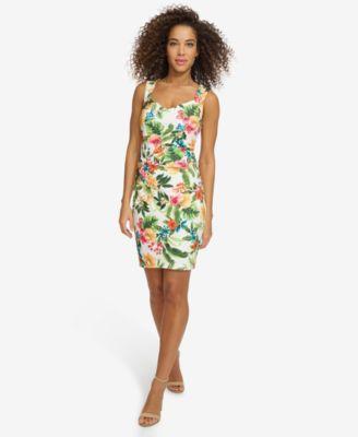 Siena Womens Floral-Print Side-Pleated Sheath Dress Product Image