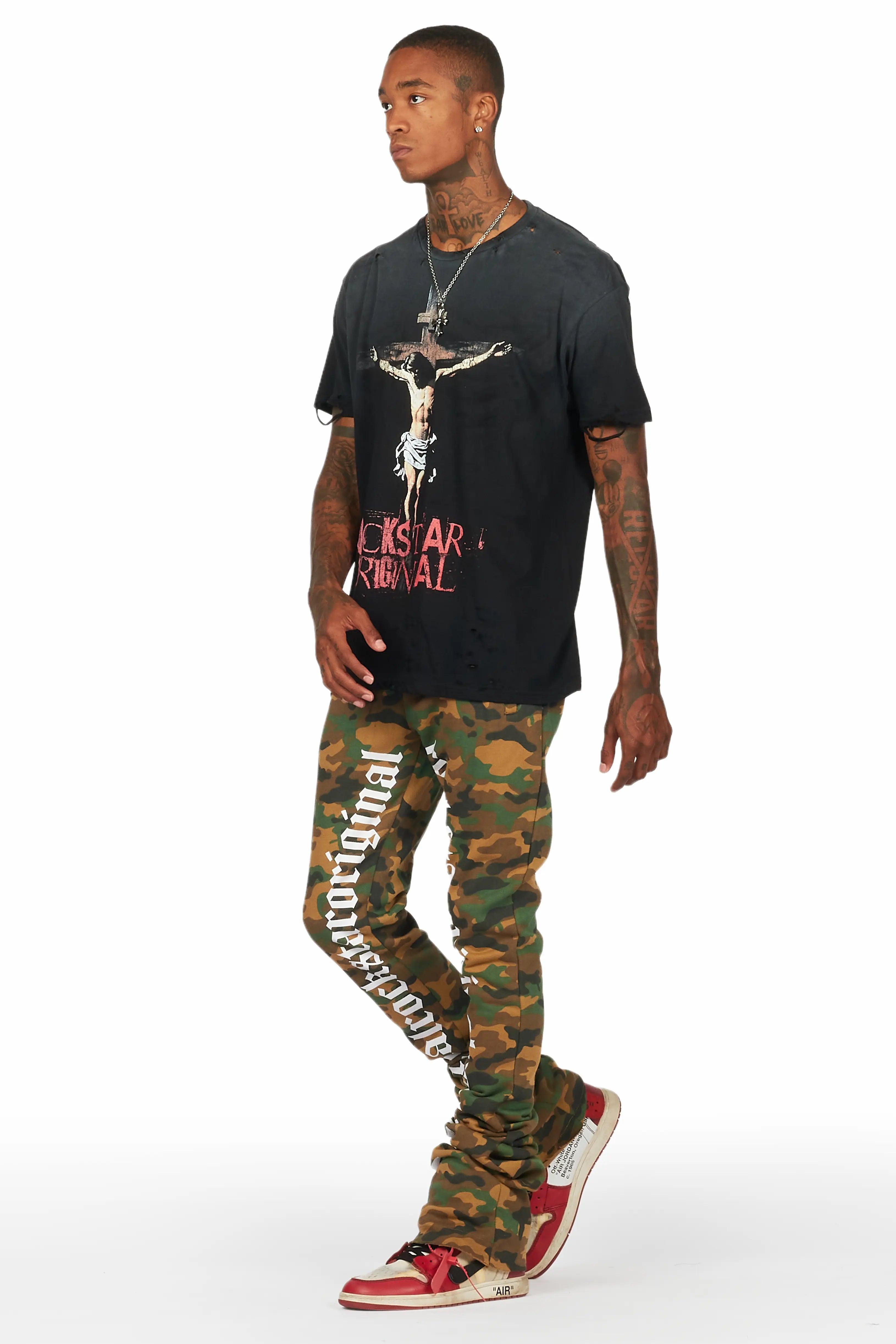 Callie Faded Camo Super Stacked Flare Pants Male Product Image