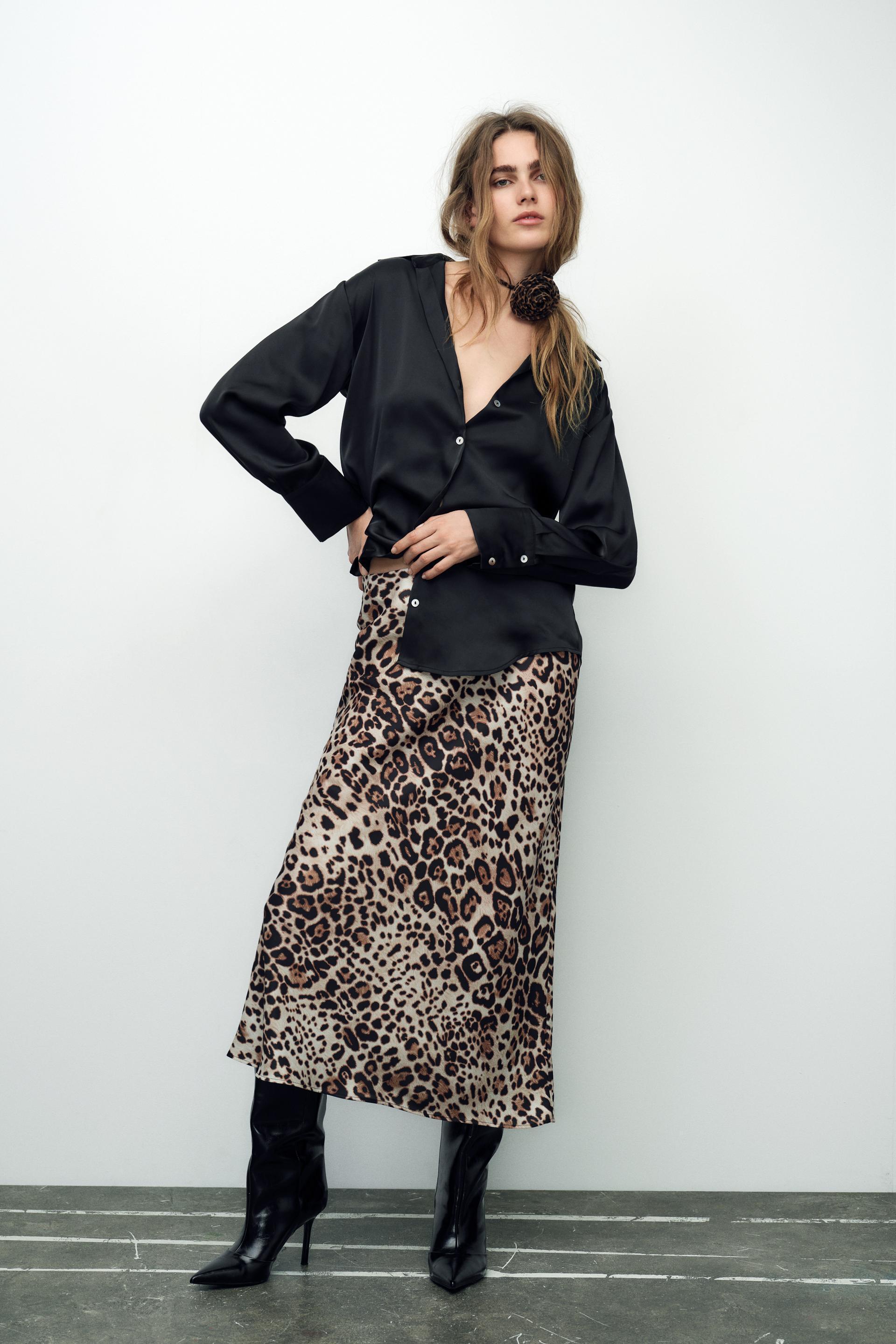 ANIMAL PRINT SATIN EFFECT MIDI SKIRT Product Image