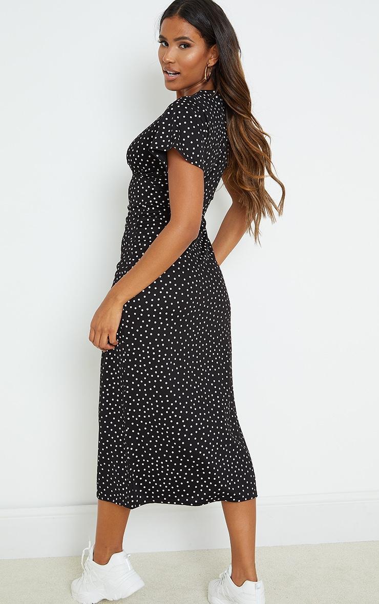 Black Polka Dot Ruched Bust Midi Dress Product Image