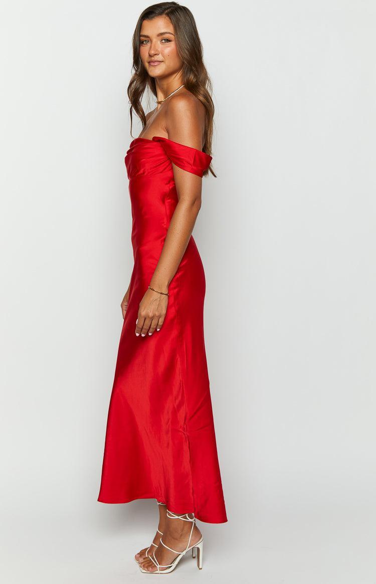 Ella Red Off Shoulder Formal Dress Product Image