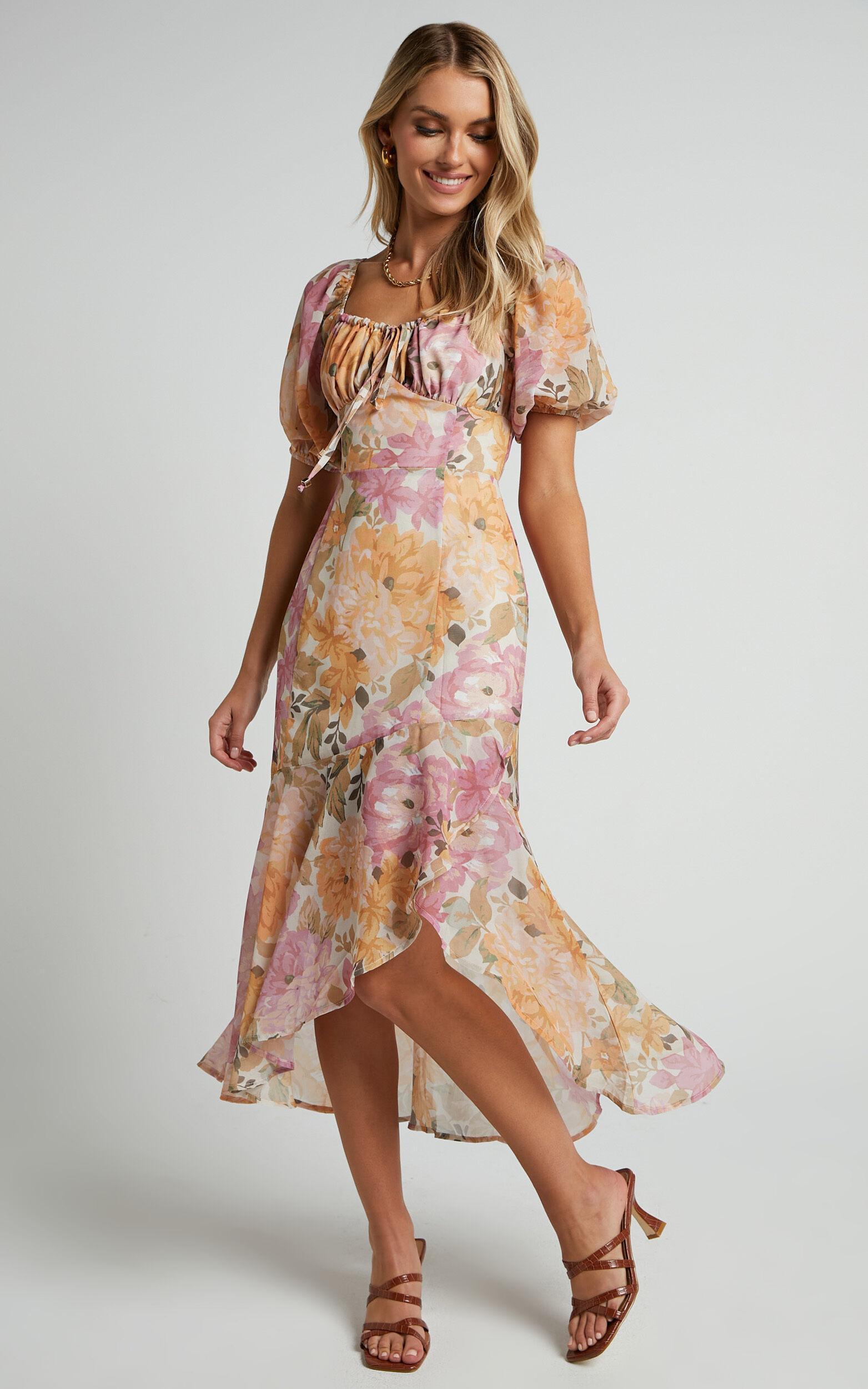 Jasalina Midi Dress - Puff Sleeve Dress in Elegant Rose Product Image