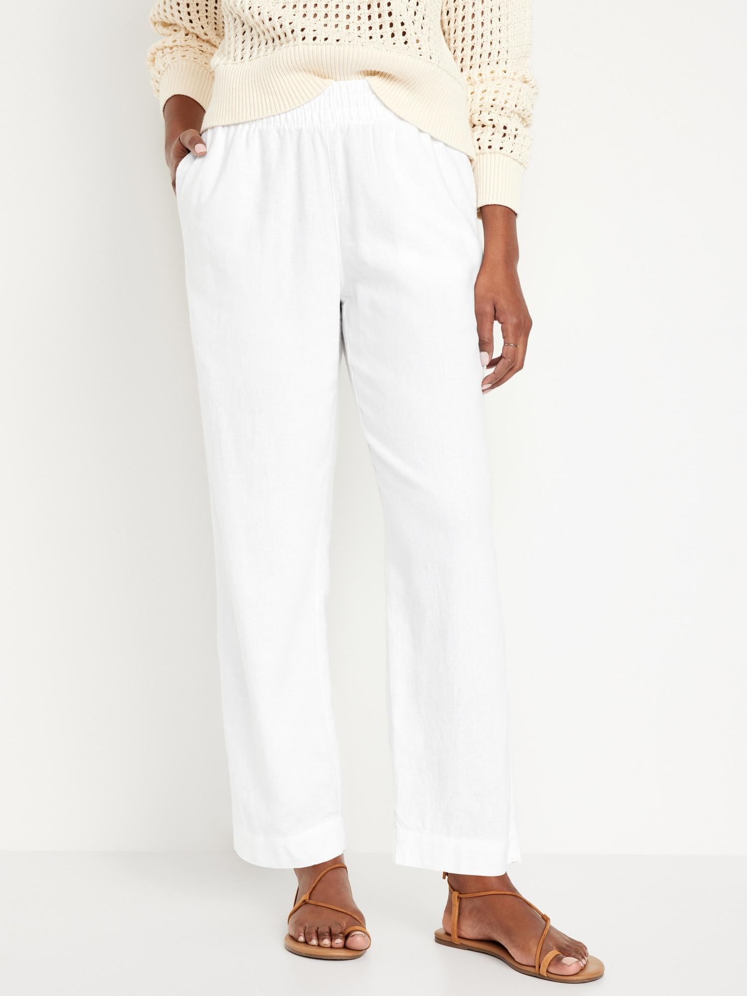 High-Waisted Linen-Blend Straight Pants Product Image