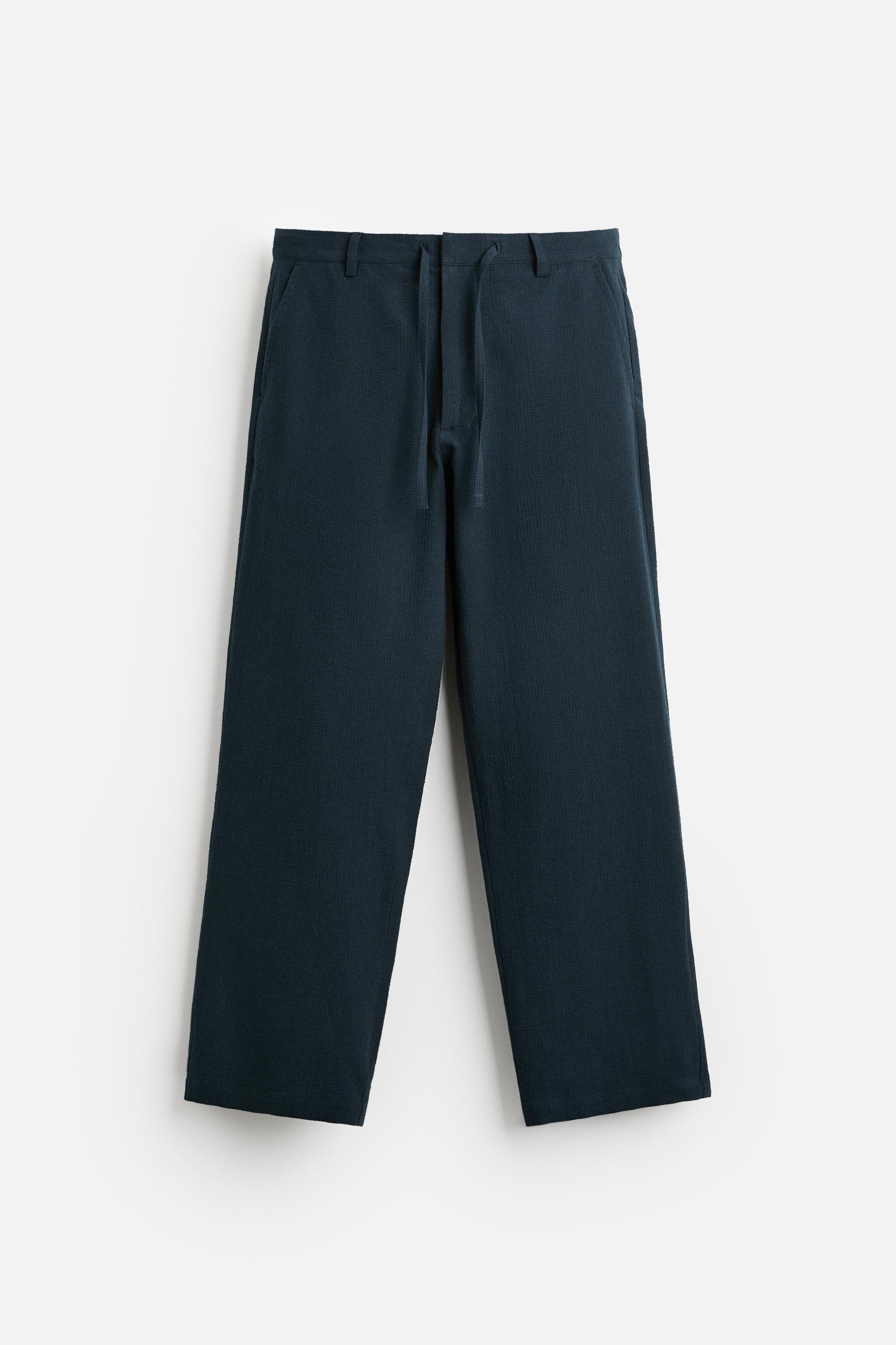 COTTON LINEN BLEND SEERSUCKER PANTS Product Image