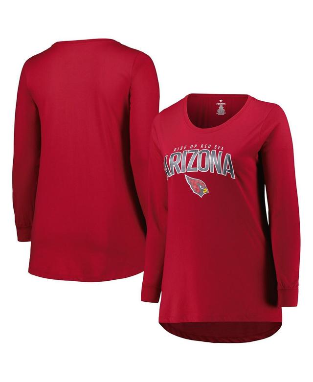 Womens Fanatics Cardinal Arizona Cardinals Plus Size Measure Distance Scoop Neck Long Sleeve T-shirt Product Image