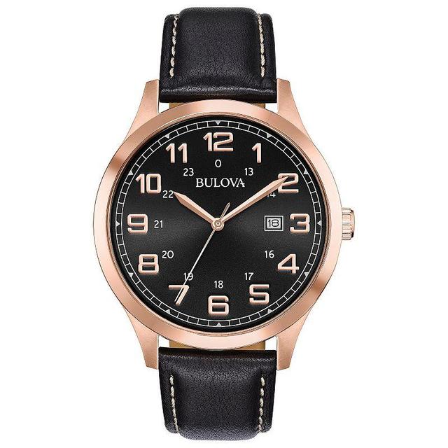 Bulova Mens Rose Tone Stainless Steel & Leather Watch - 97B164 Black Product Image