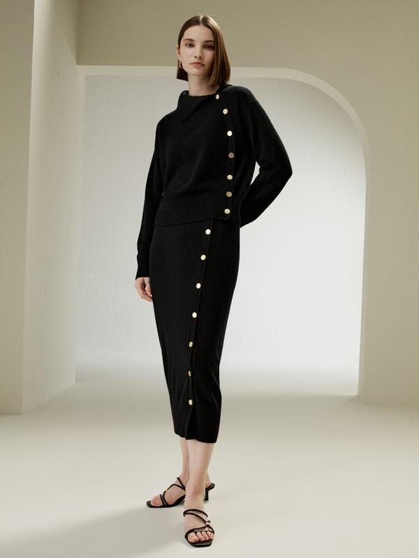 Cashmere Sweater With Row of Side Buttons Product Image