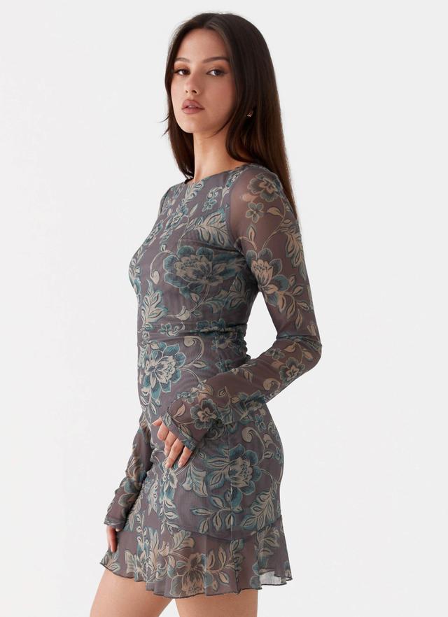 Ines Long Sleeve Mini Dress - Brown Floral Product Image