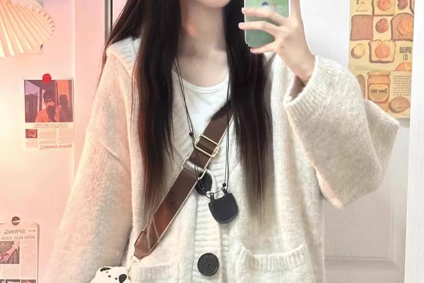 Plain Hooded Pocket Detail Oversized Cardigan Product Image