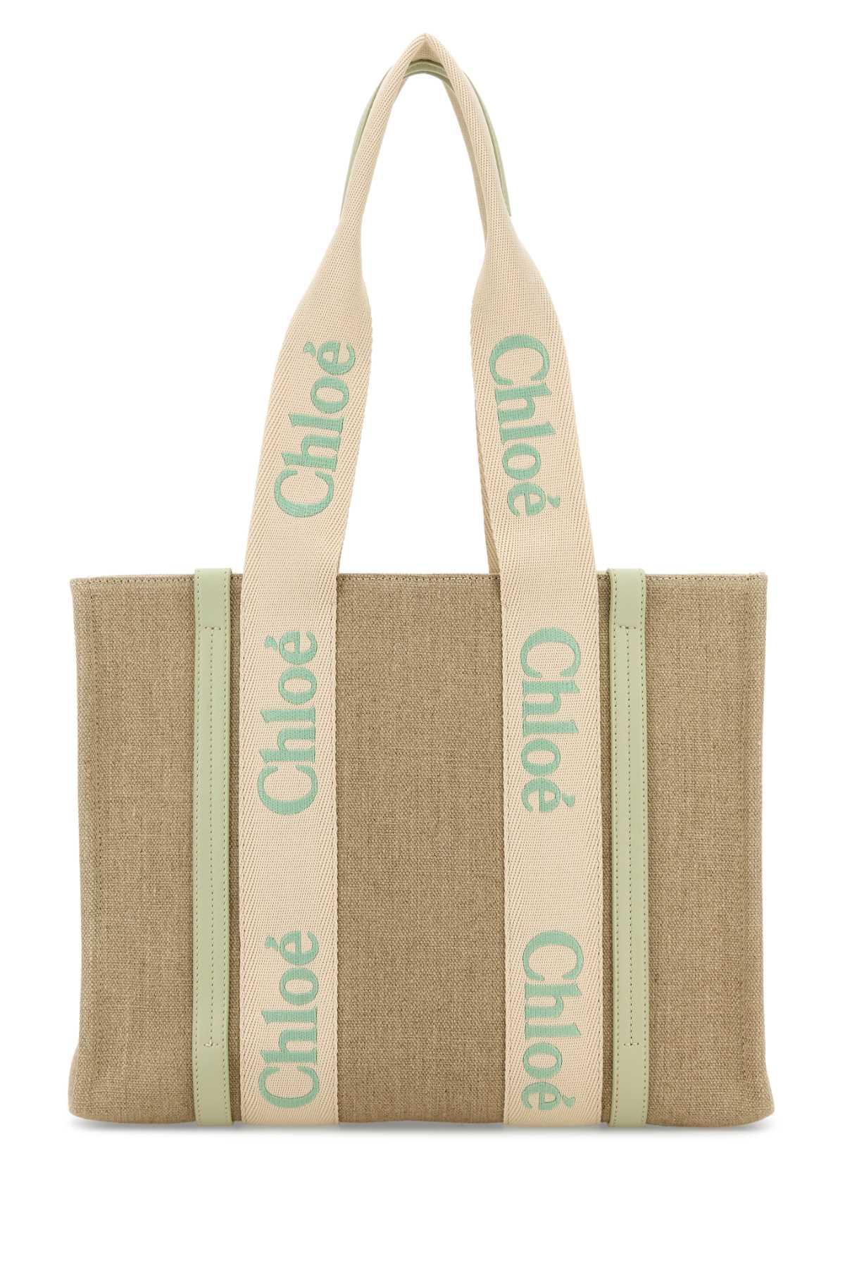 CHLOÉ Chloe Woman Multicolor Linen Woody Shopping Bag Product Image