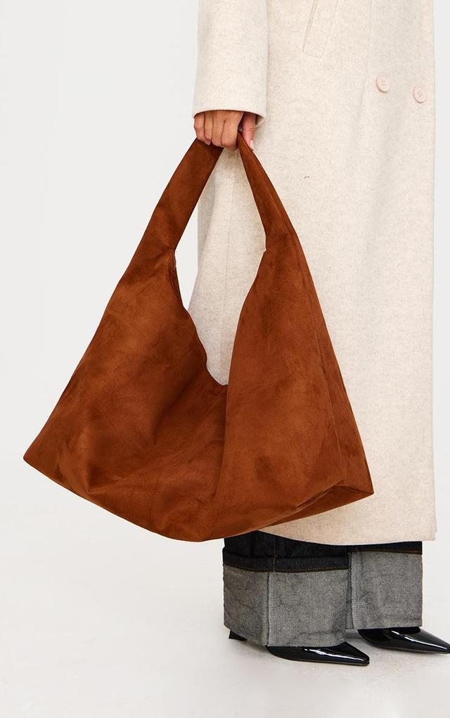 Tan Faux Suede Oversized Slouchy Tote Bag Product Image