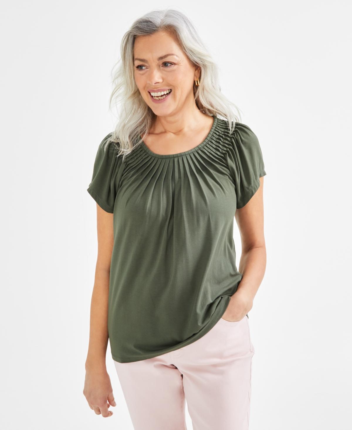 Style & Co Womens Pleated-Neck Short-Sleeve Top, Created for Macys Product Image