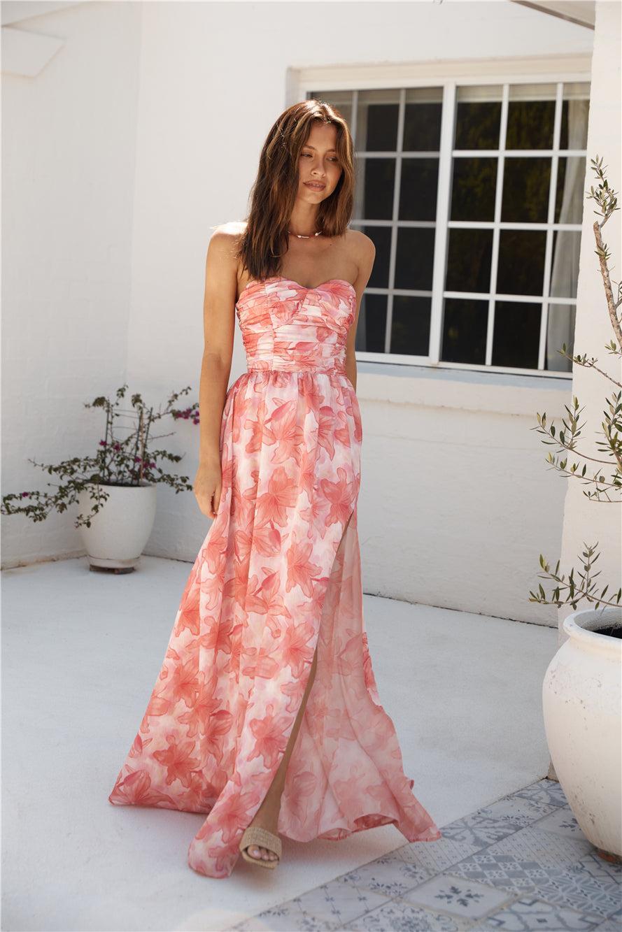 HELLO MOLLY Dainty Events Strapless Maxi Dress Pink Product Image