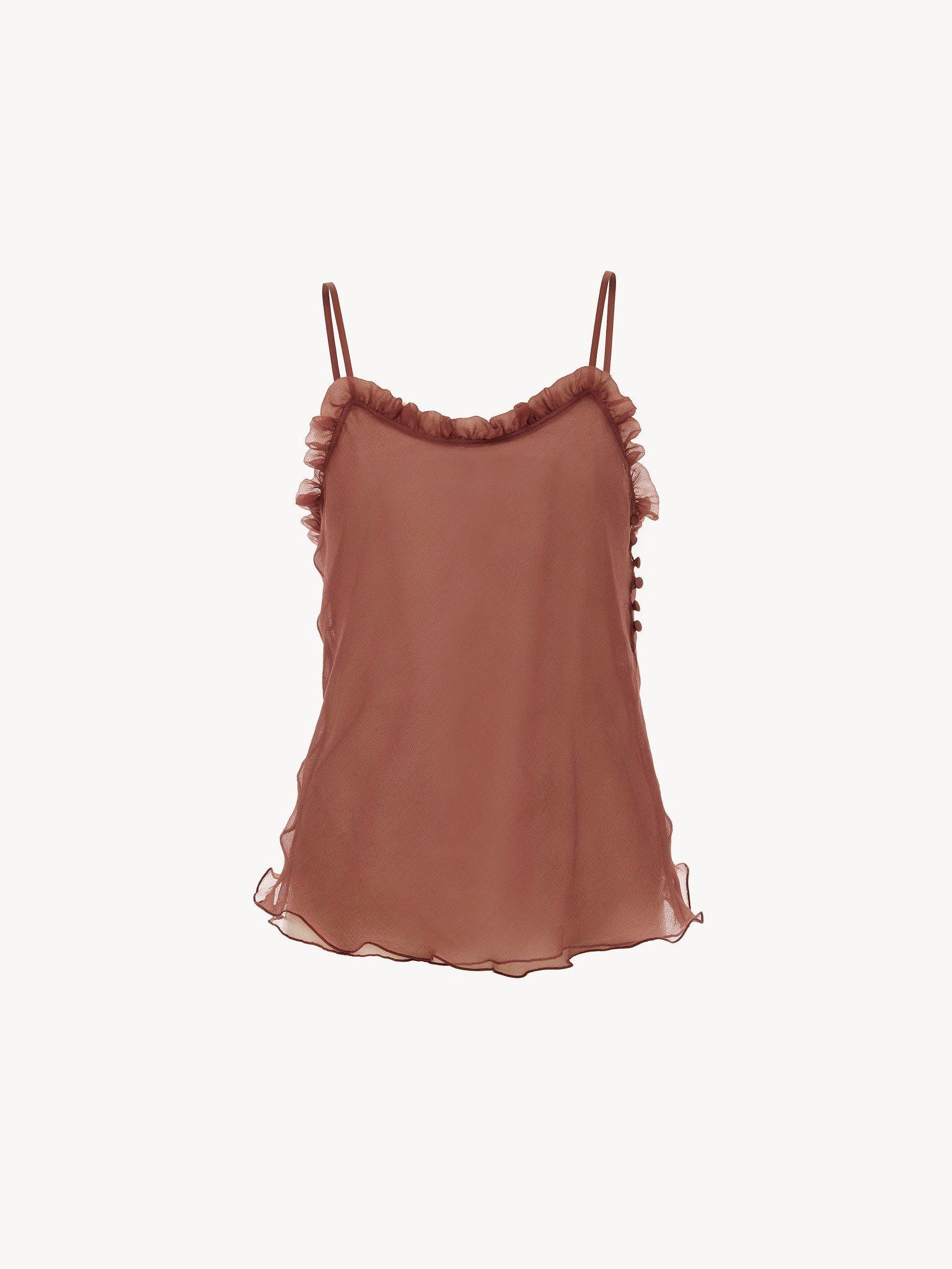 Ruffled camisole top in lingerie tulle Product Image