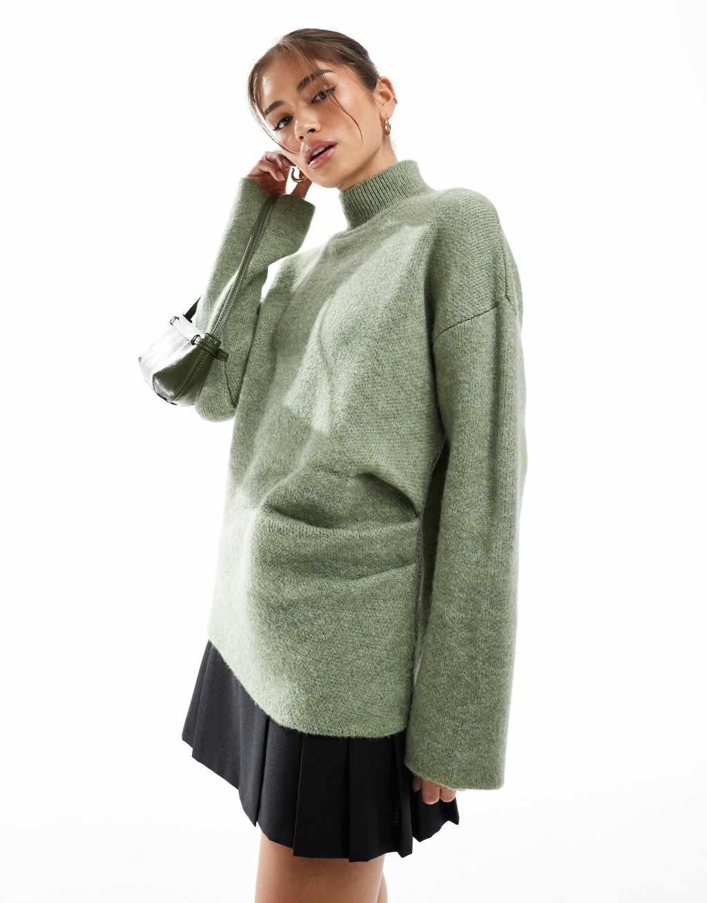 ASOS DESIGN knit gathered sweater in pistachio Product Image