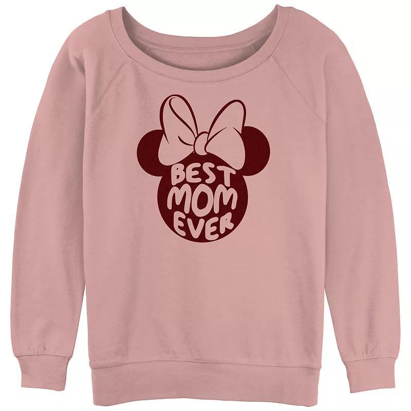 Disneys Minnie Mouse Juniors Head Best Mom Ever Slouchy Terry Pullover, Womens Product Image