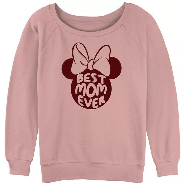 Disneys Minnie Mouse Juniors Head Best Mom Ever Slouchy Terry Pullover, Womens Product Image