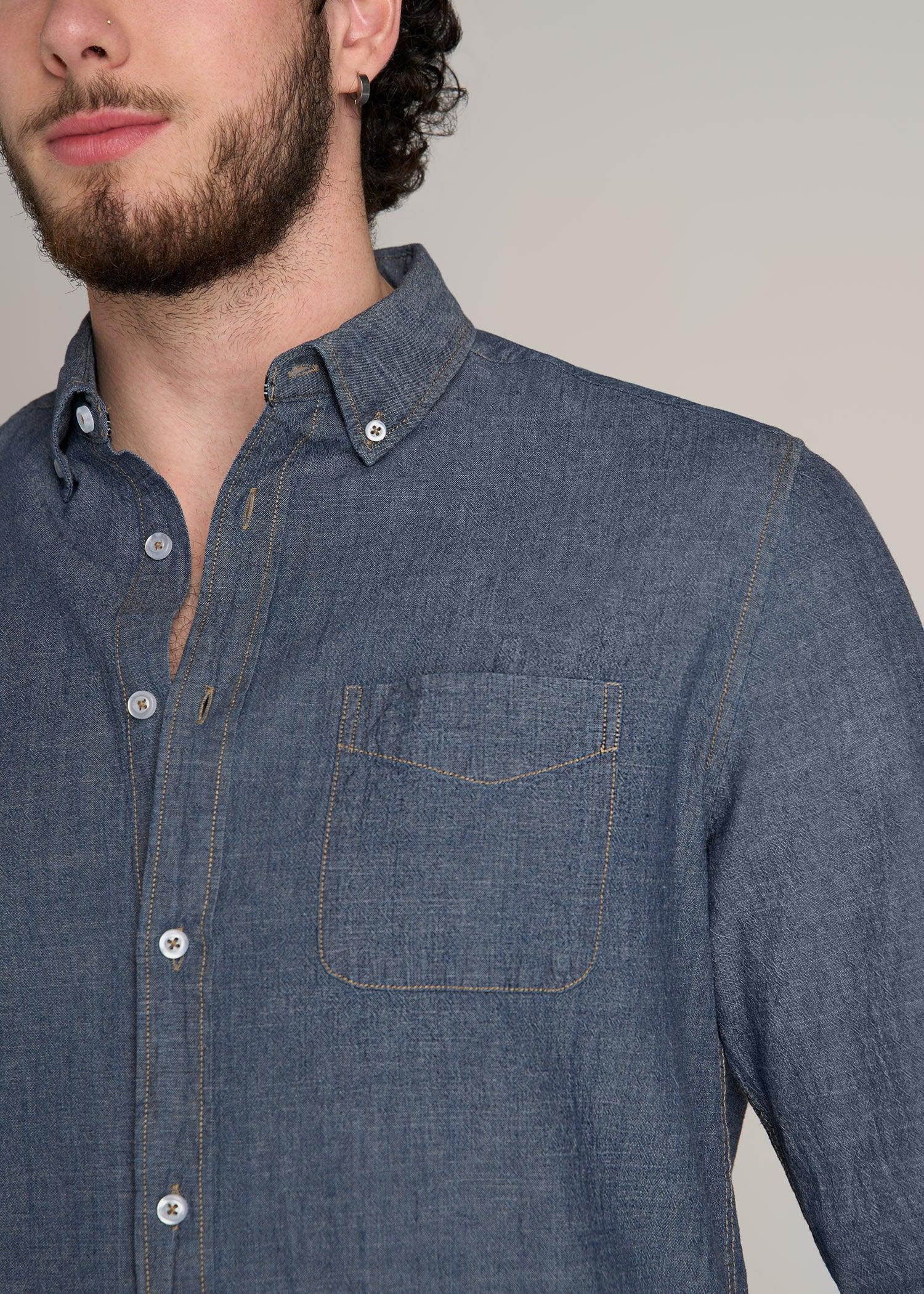 Chambray Button-Down Shirt for Tall Men in Medium Chambray Product Image