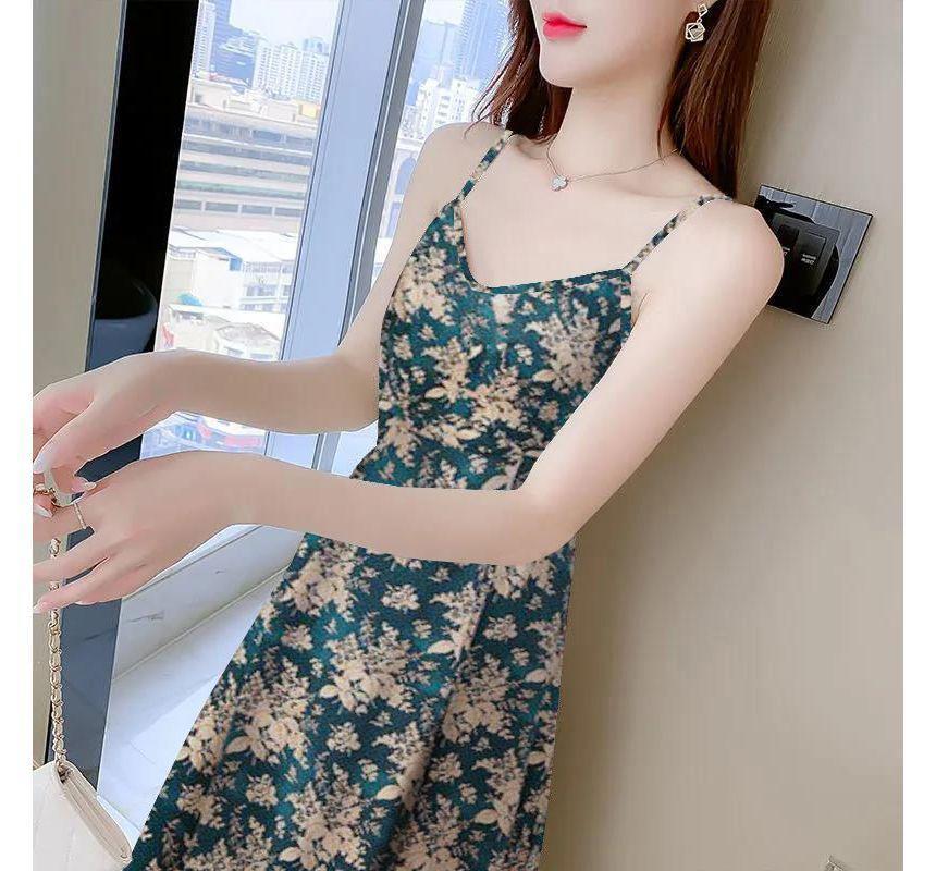 Spaghetti Strap Floral Maxi A-Line Dress Product Image